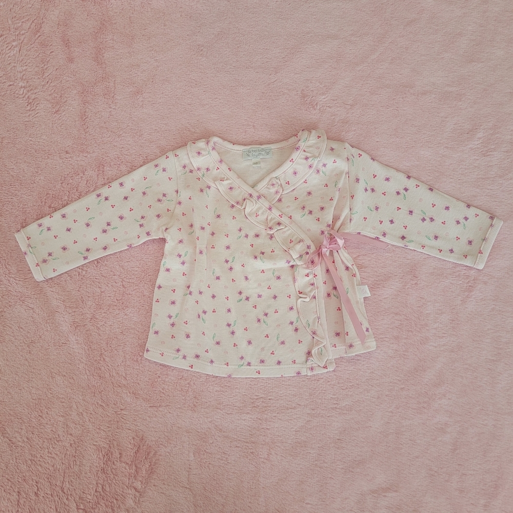 LE TOP BABY LAYETTE ♡ Sweet Little Pink Long Sleeve Floral Ruffled Wrap Top NB